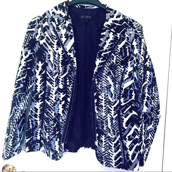 Picadilly Fashions Zip-Up Blazer Abstract Design Black/White/Grey Size Medium - Picture 3 of 6